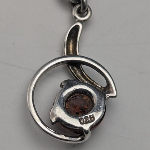 Circa 1910 British Antique Sterling Silver Double Albert Chain 37g Sterling Silver & Amber Fob